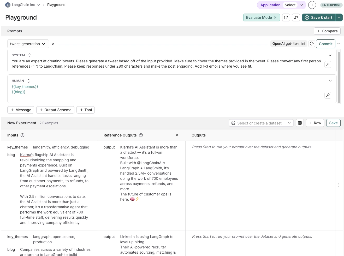 Create a dataset in the playground