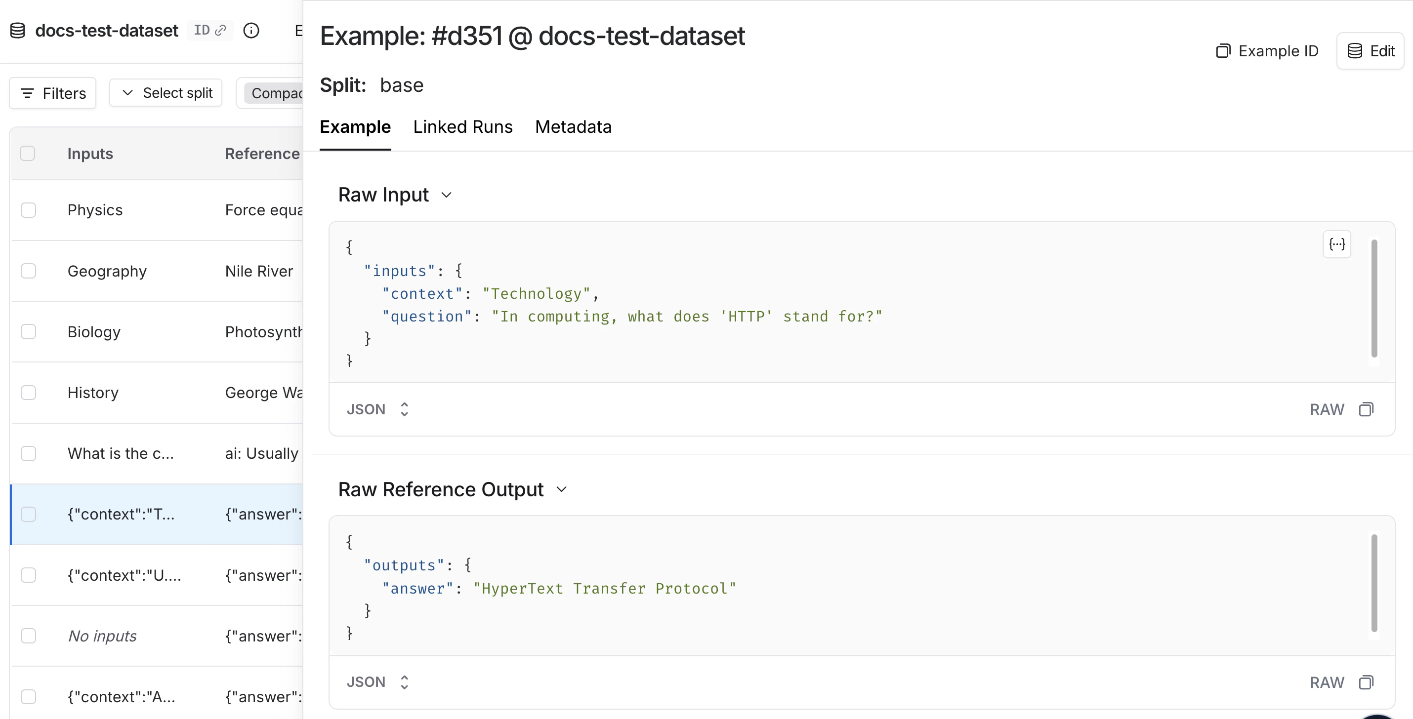 Example in the LangSmith UI.
