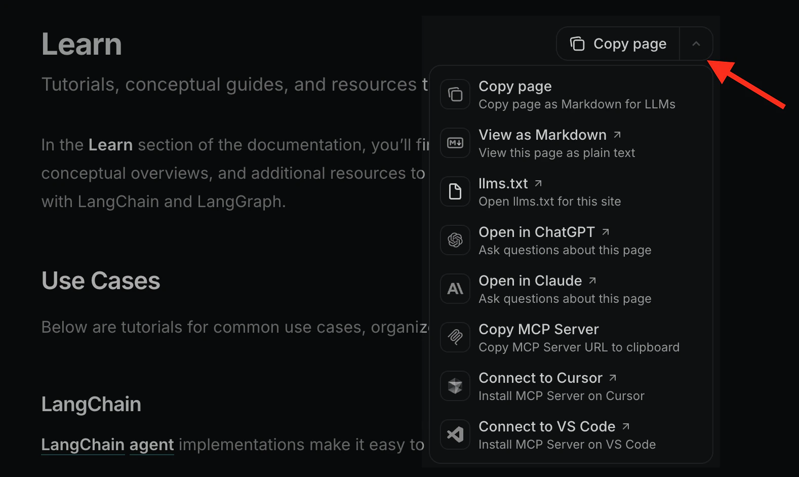 Copy page dark mode