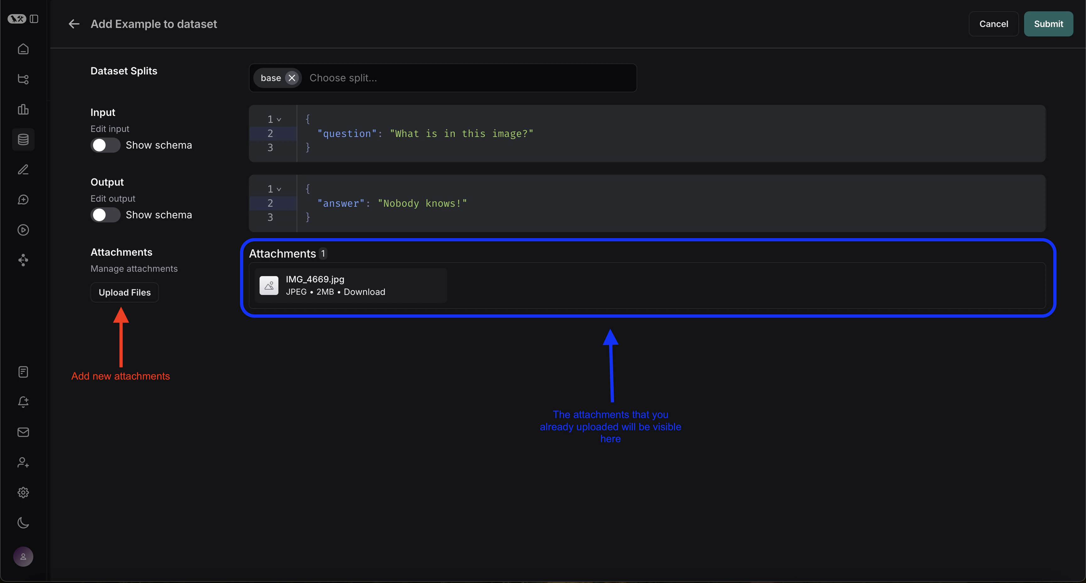 Create example with attachments