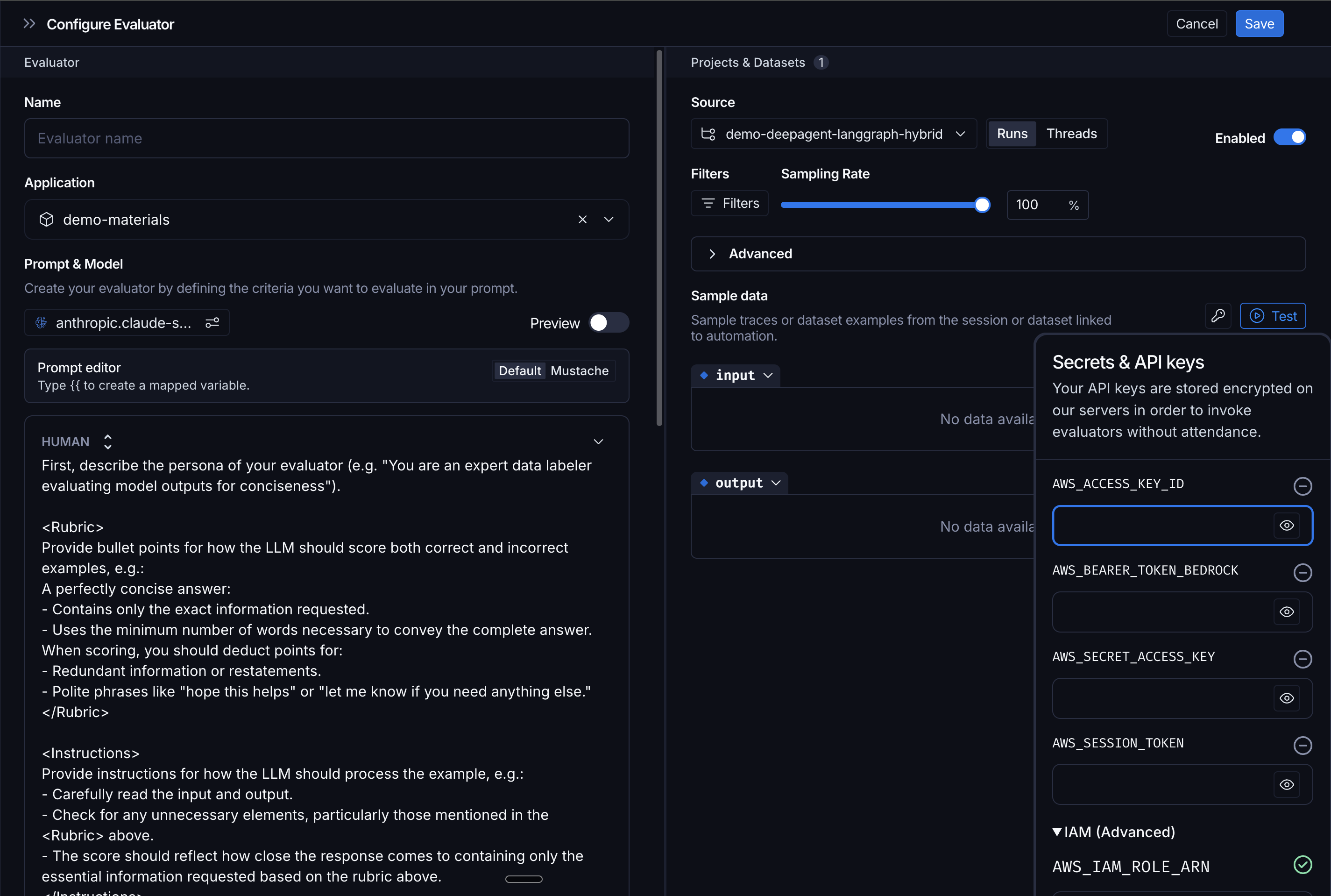 Bedrock secrets and API keys configuration with the IAM Trusted Entity section