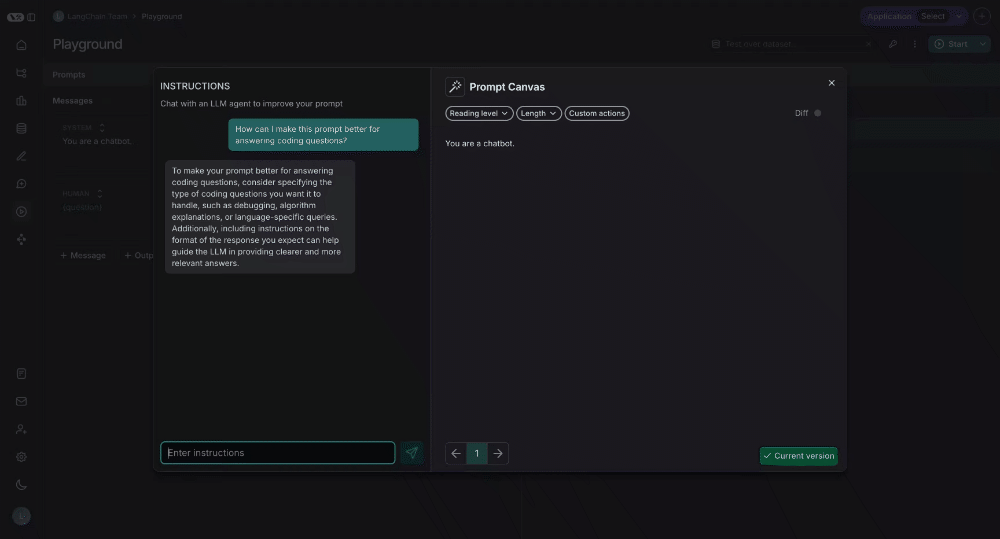 Prompt canvas rewrite