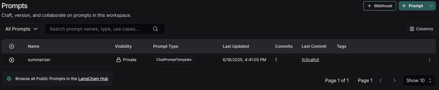 Prompt table