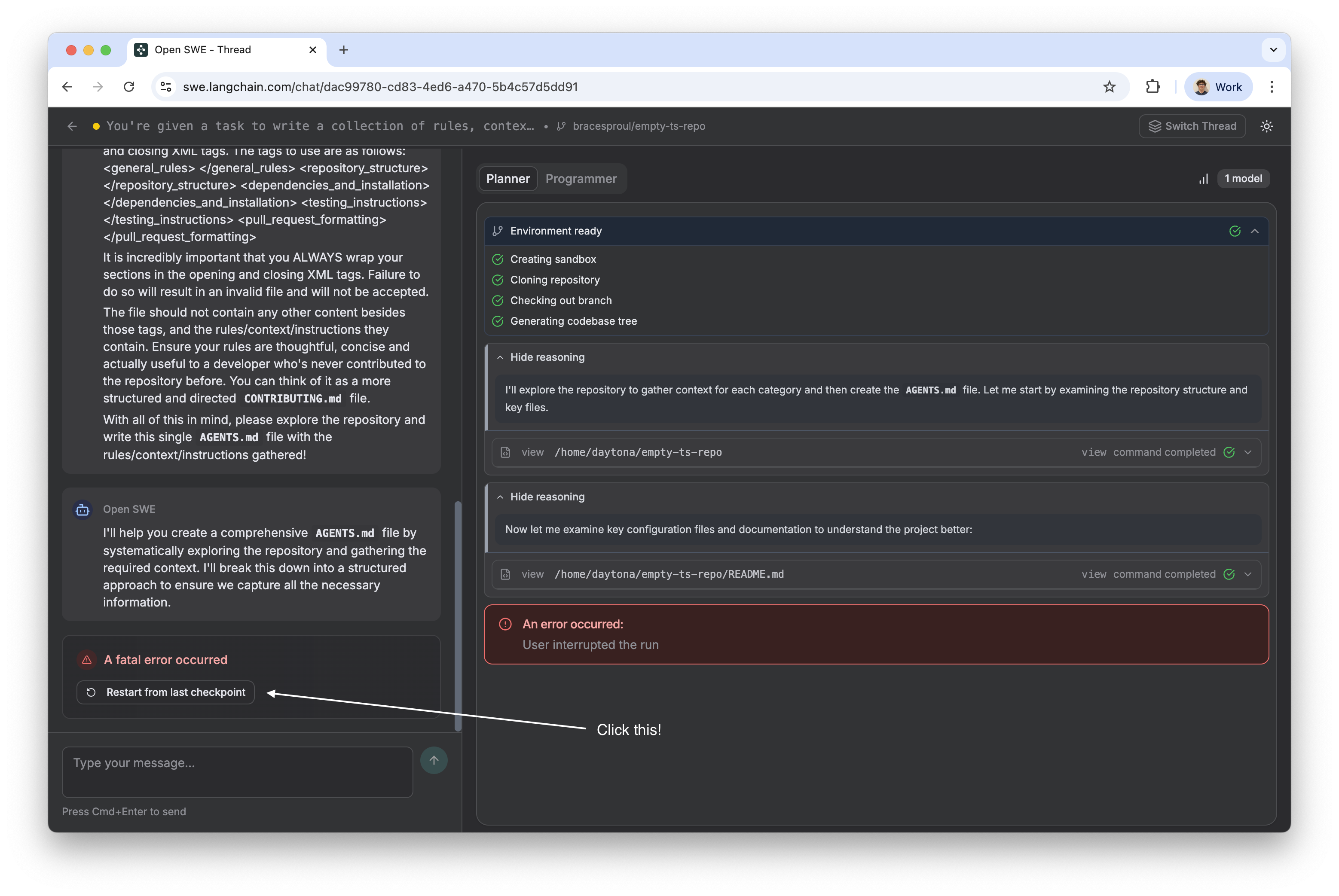 Restart Run Screenshot