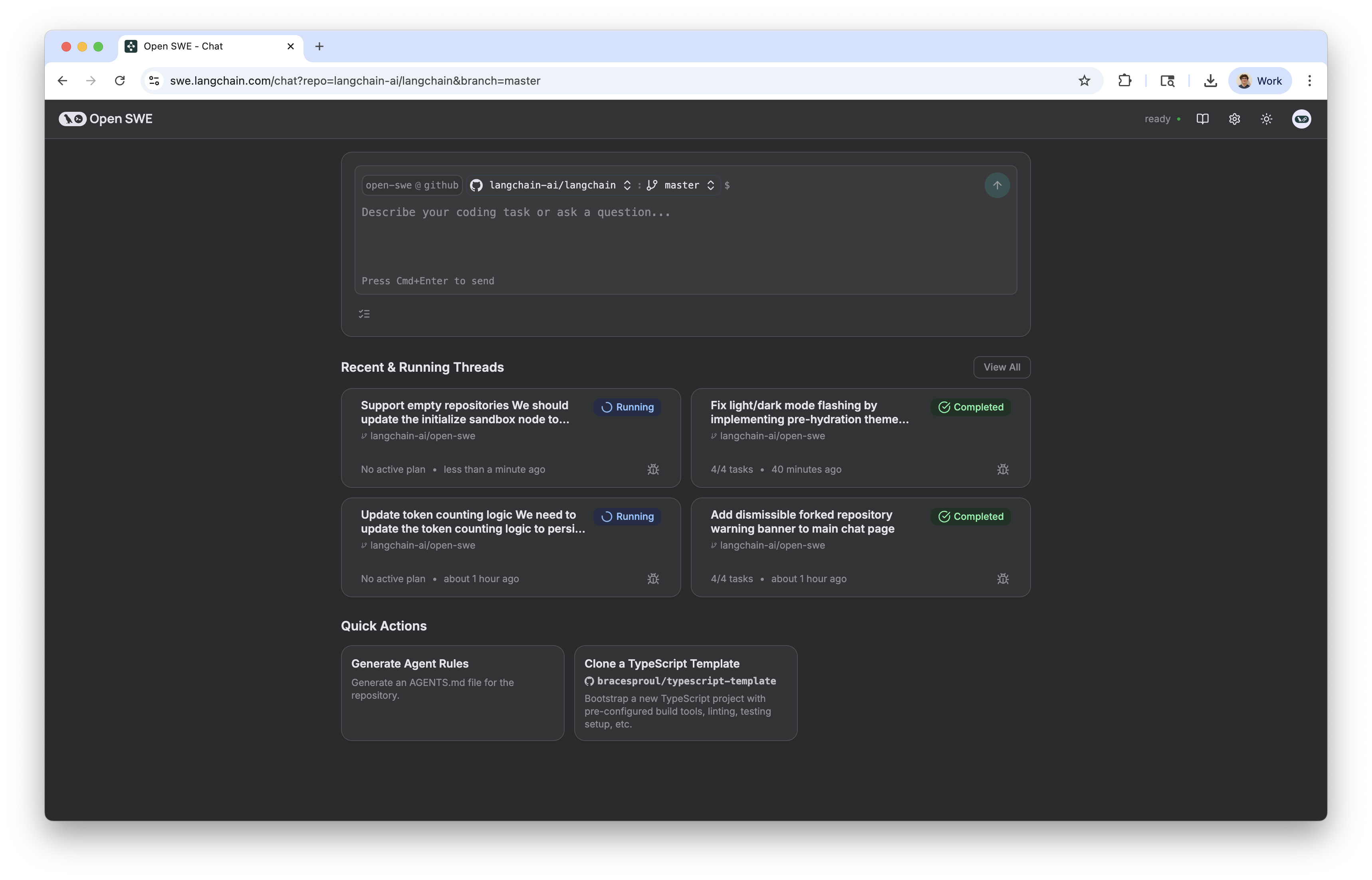 Open SWE UI Screenshot