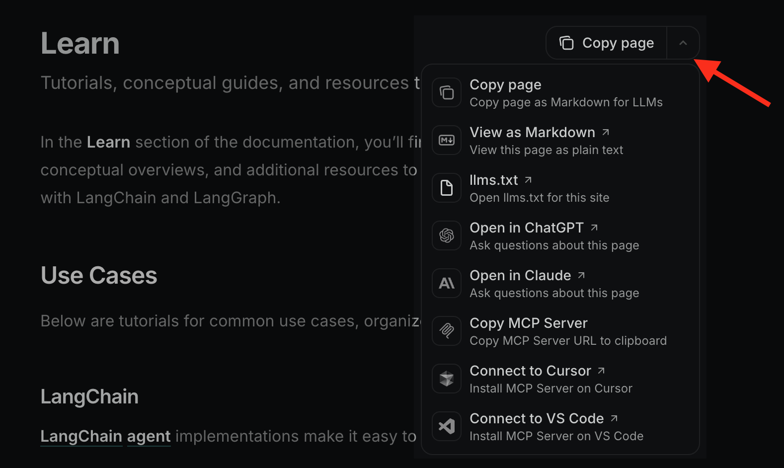 Copy page dark mode