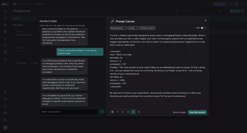 Prompt canvas diff