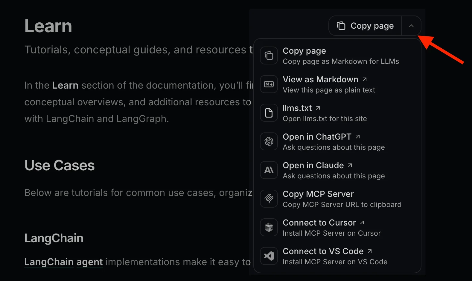 Copy page dark mode