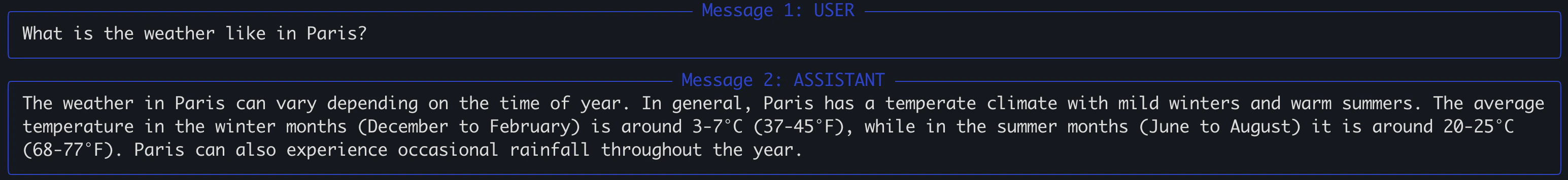 Output from a single trace fetch in default pretty format