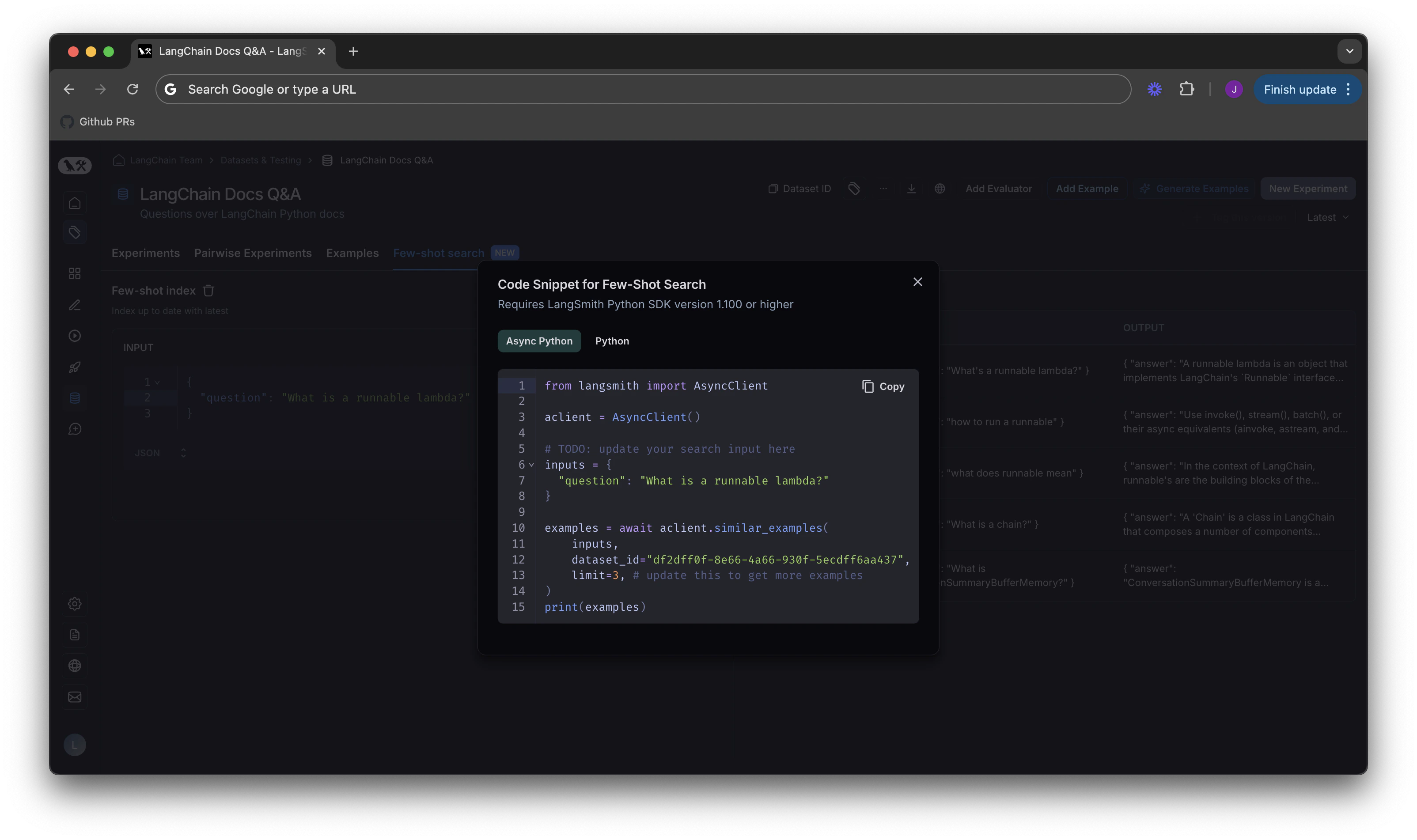 Few shot code snippet