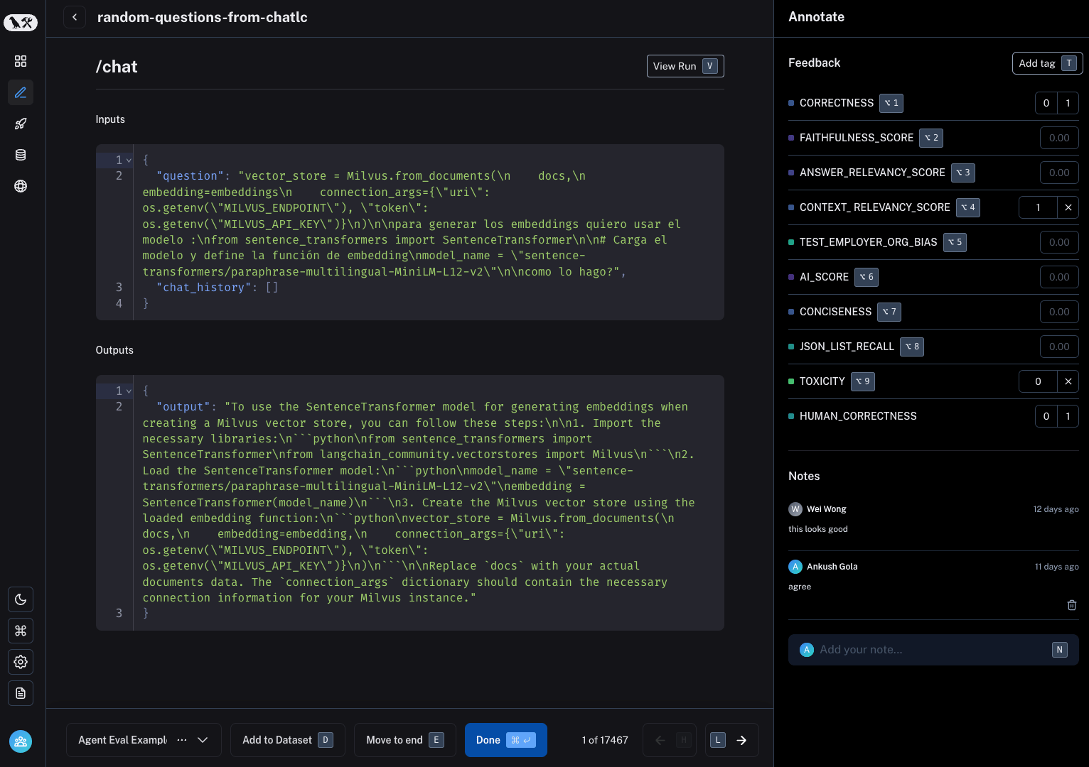 View or a run with the Annotate side panel. Keyboard shortcuts visible for options.