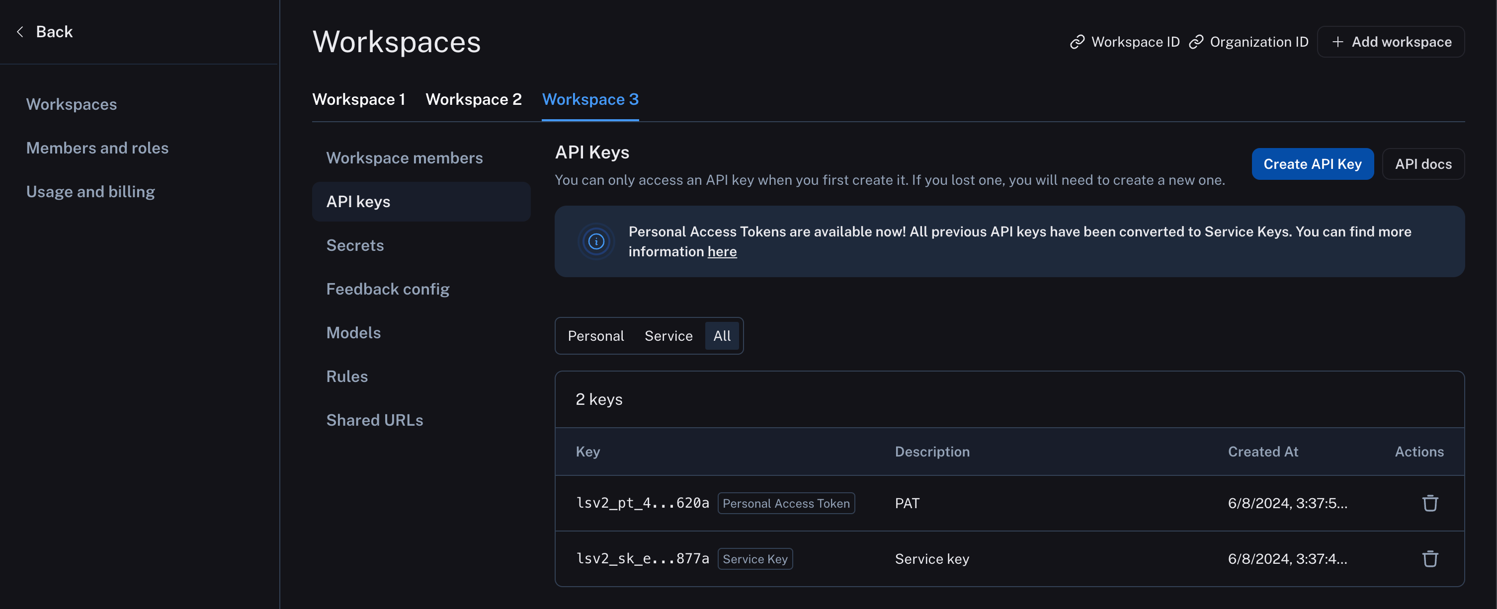 Workspace settings