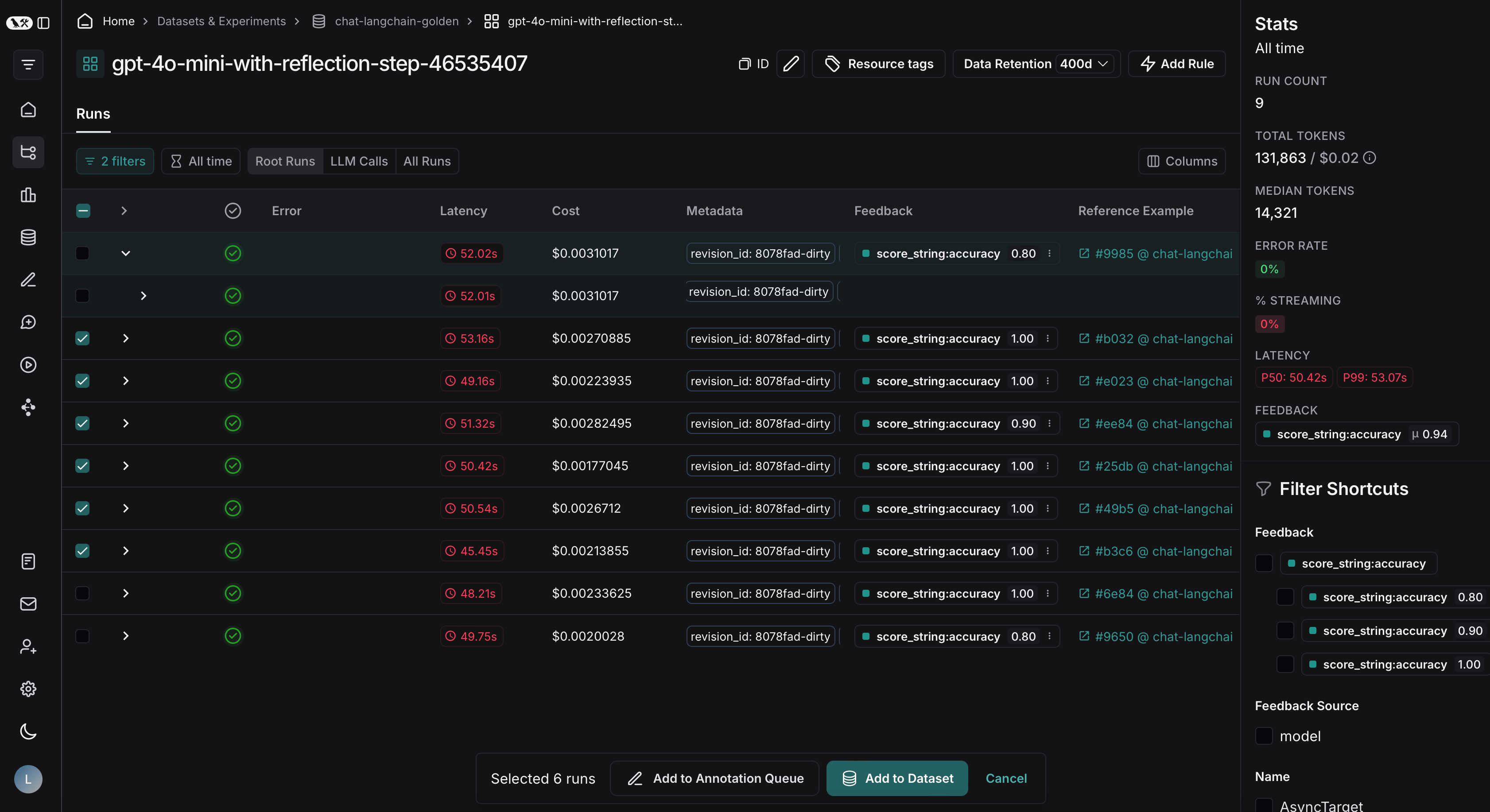 Export filtered traces