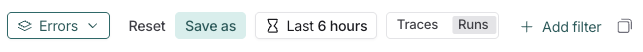 LangSmith save filter dialog showing fields for filter name and description