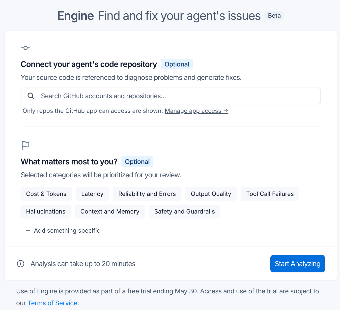 Setup dialog showing the code repository field and category selections for prioritizing issue types