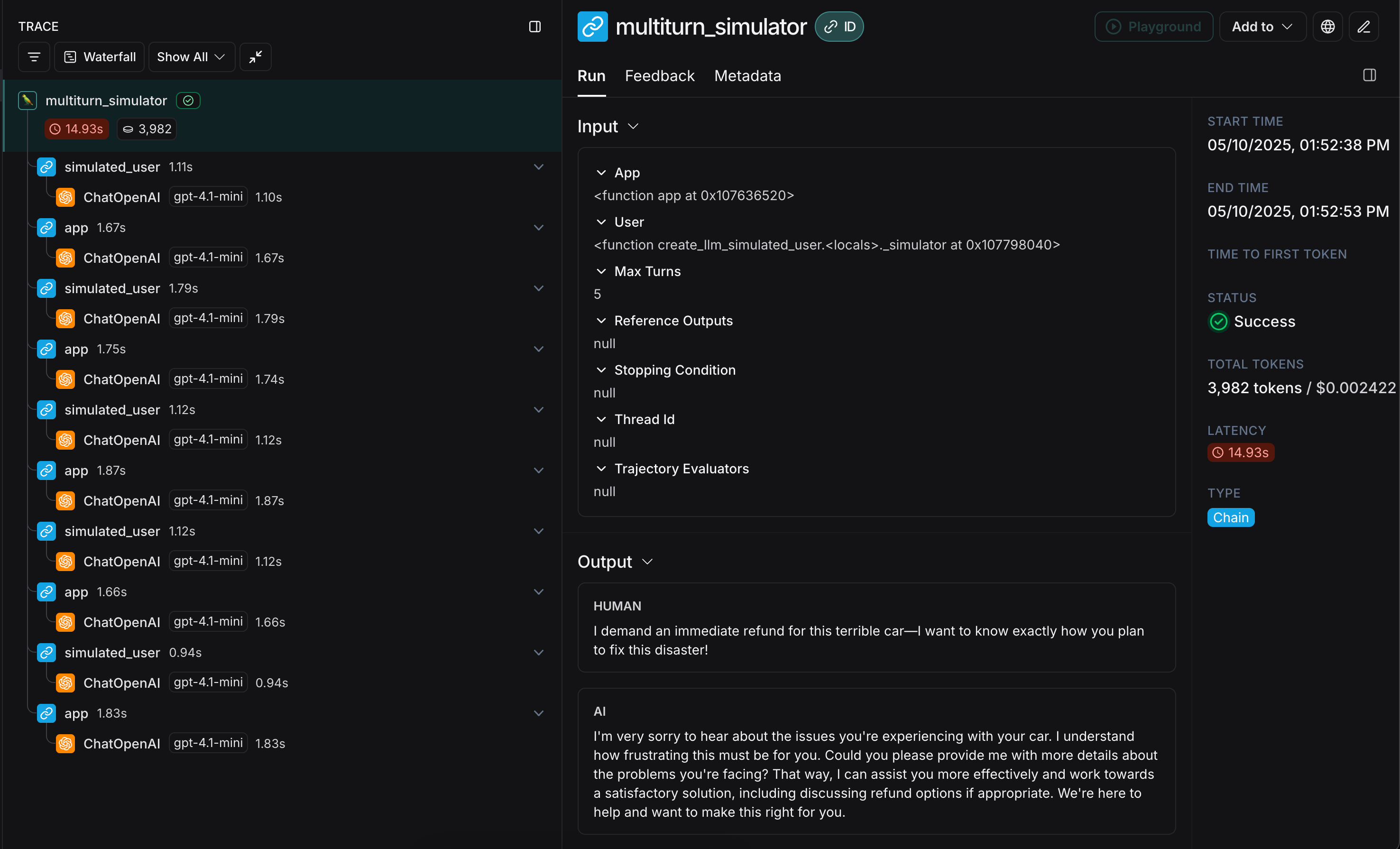 Multi turn trace