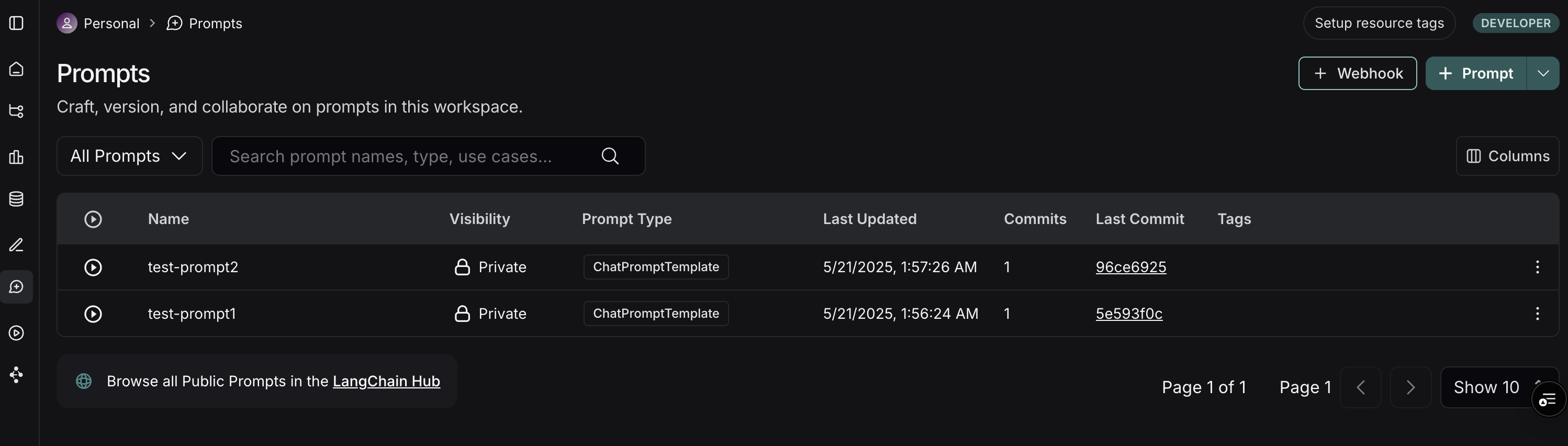 LangSmith 提示部分