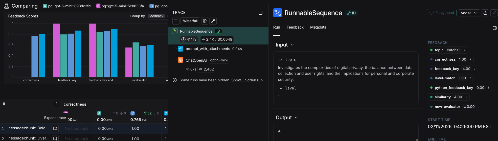 The View trace icon highlighted from an ingested run, dark mode.