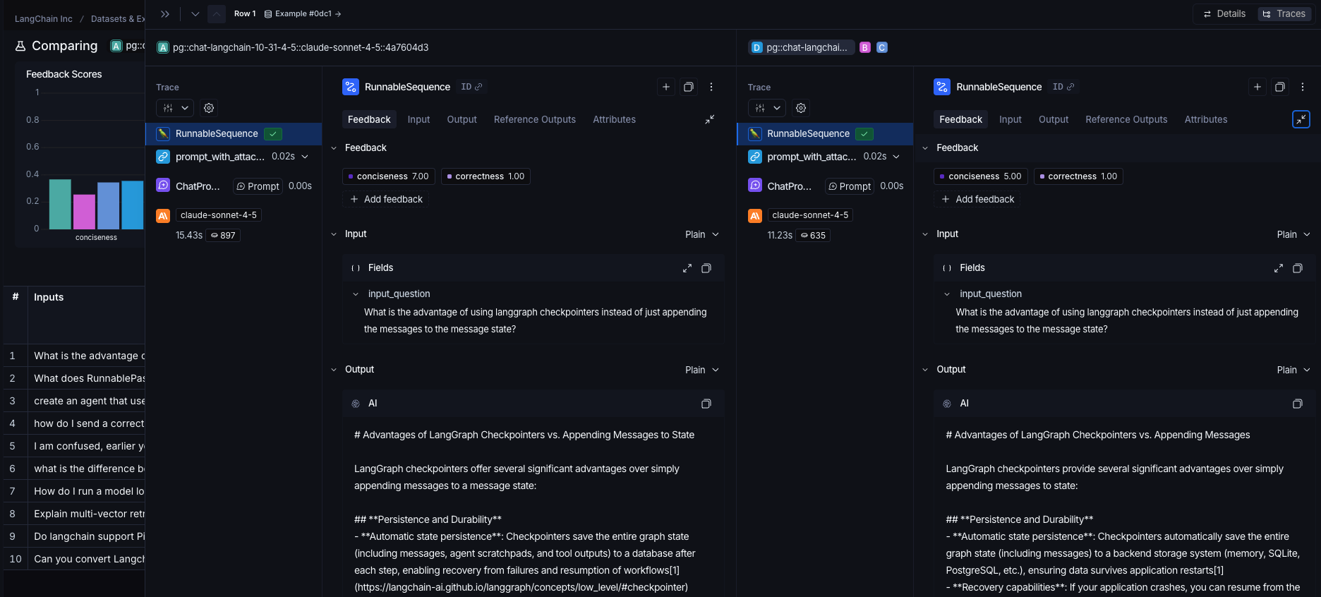 An example in the expanded Comparing Experiments view, in dark mode.
