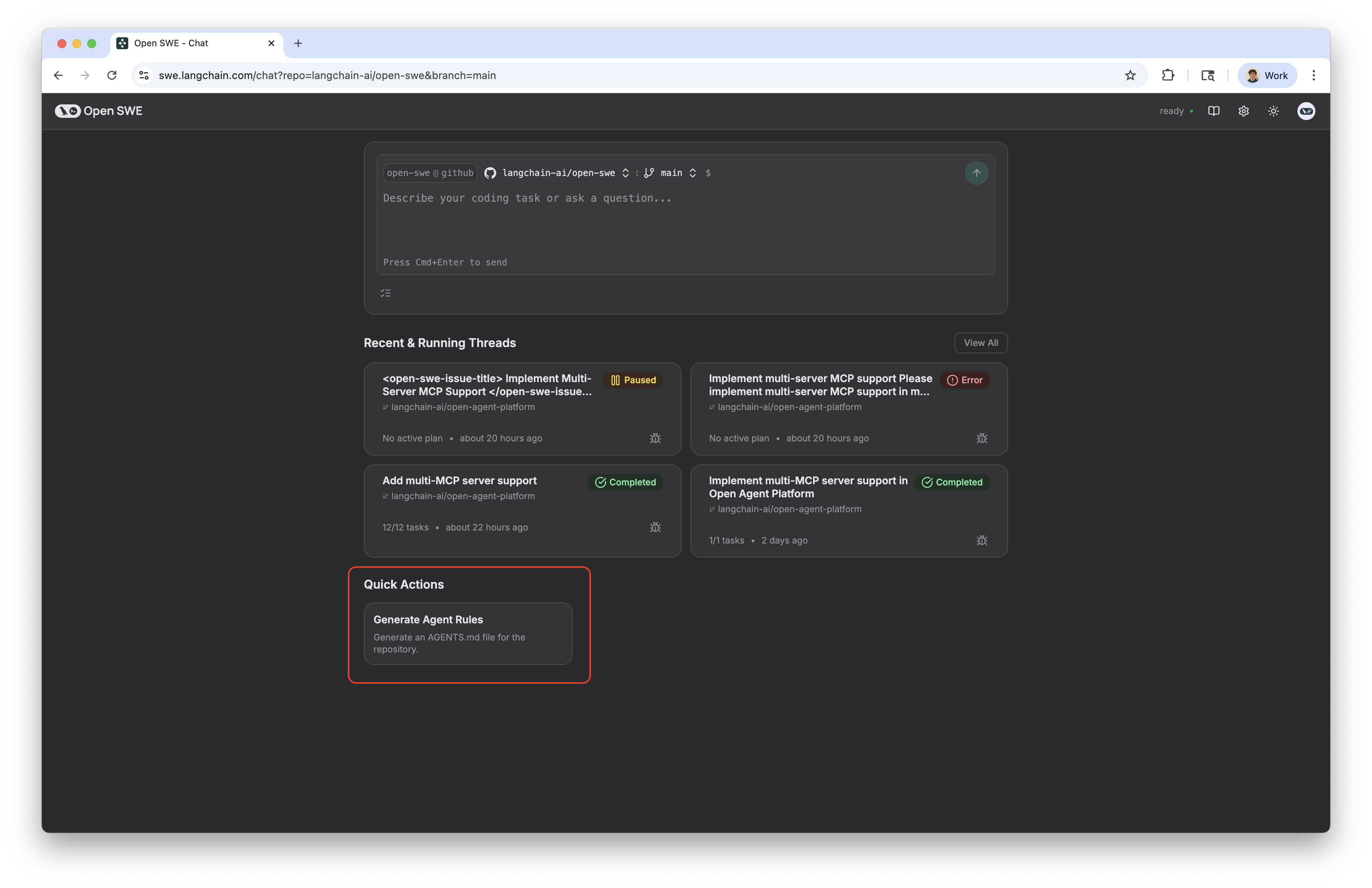 Quick Action Generate AGENTS.md