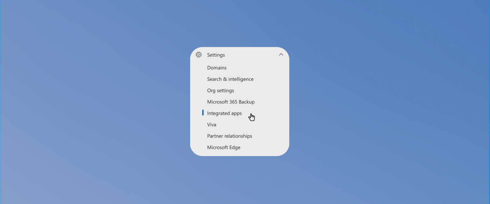 Microsoft 365 Admin Portal Einstellungen mit ausgewähltem Integrated apps Menüpunkt