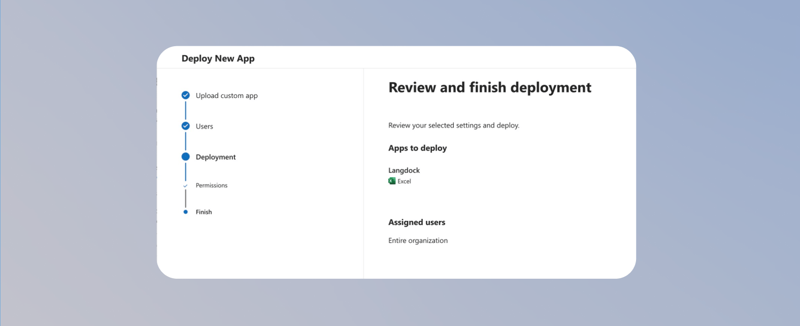 Review and finish deployment Seite für das Langdock Excel Add-in