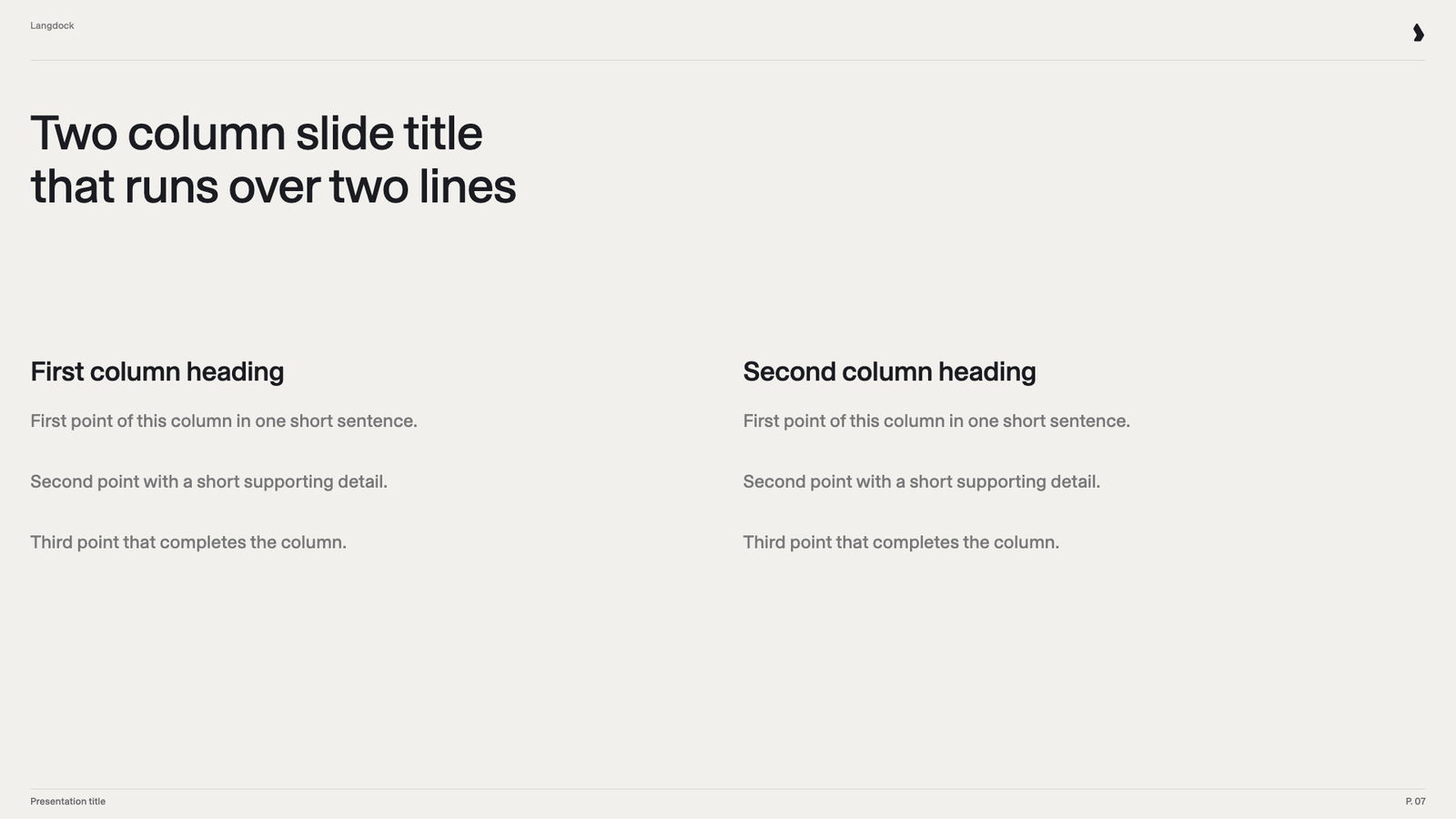 Two-column slide with a heading and three short points per column