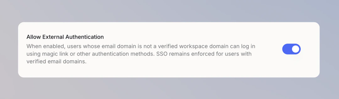 Allow External Authentication toggle in security settings