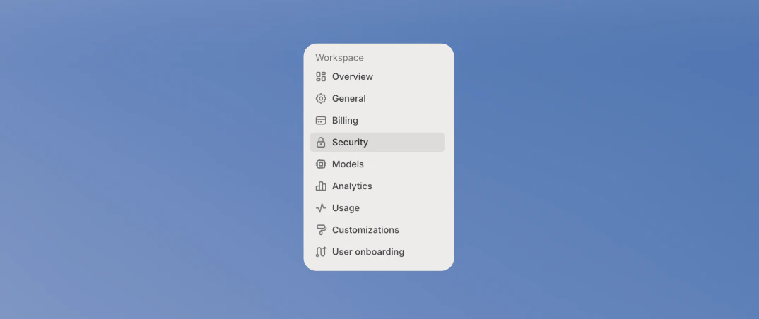 Security section in Workspace settings