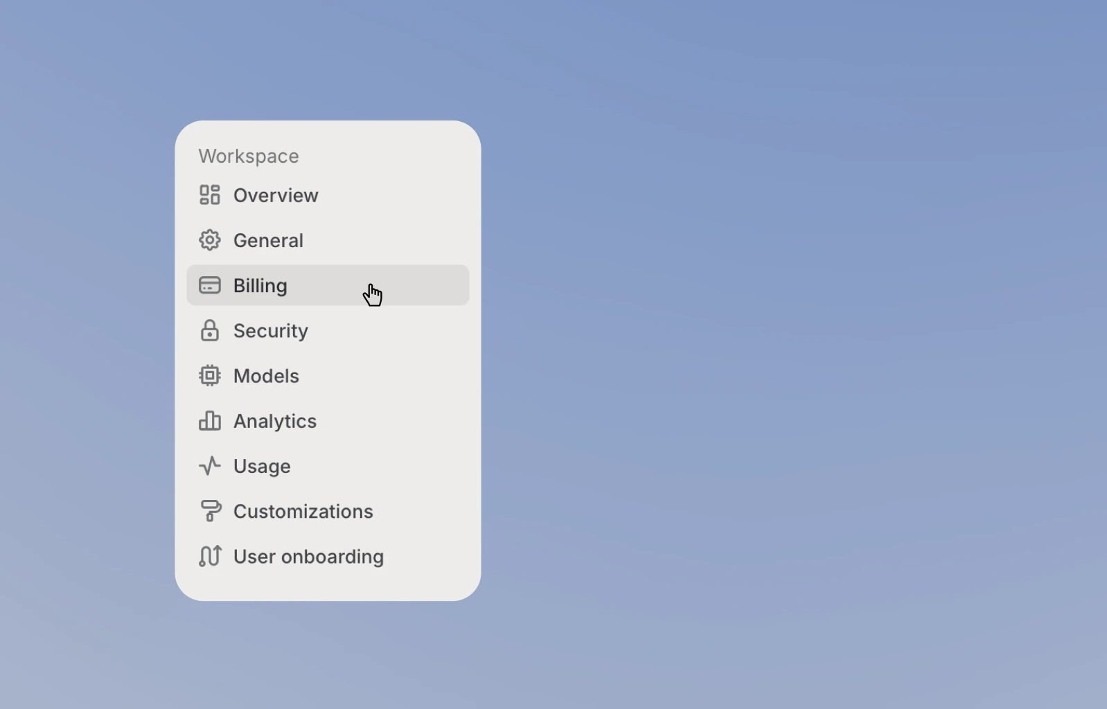Workspace Billing section