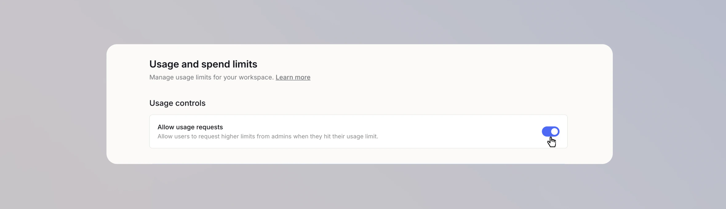 Usage controls with the Allow usage requests toggle enabled
