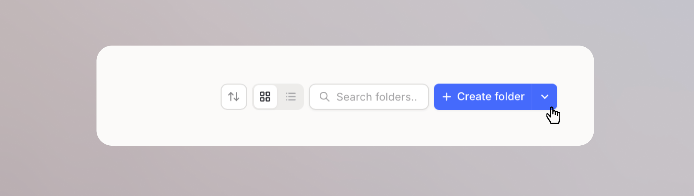 Folders section with the Create folder dropdown open and Knowledge base selected