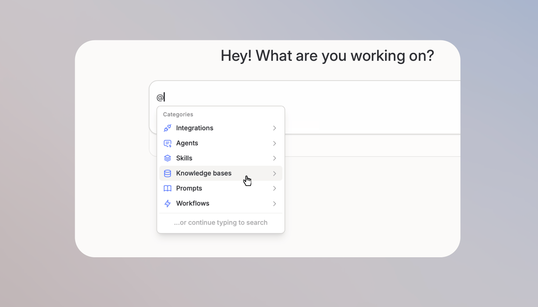 Chat input with a Knowledge base selected