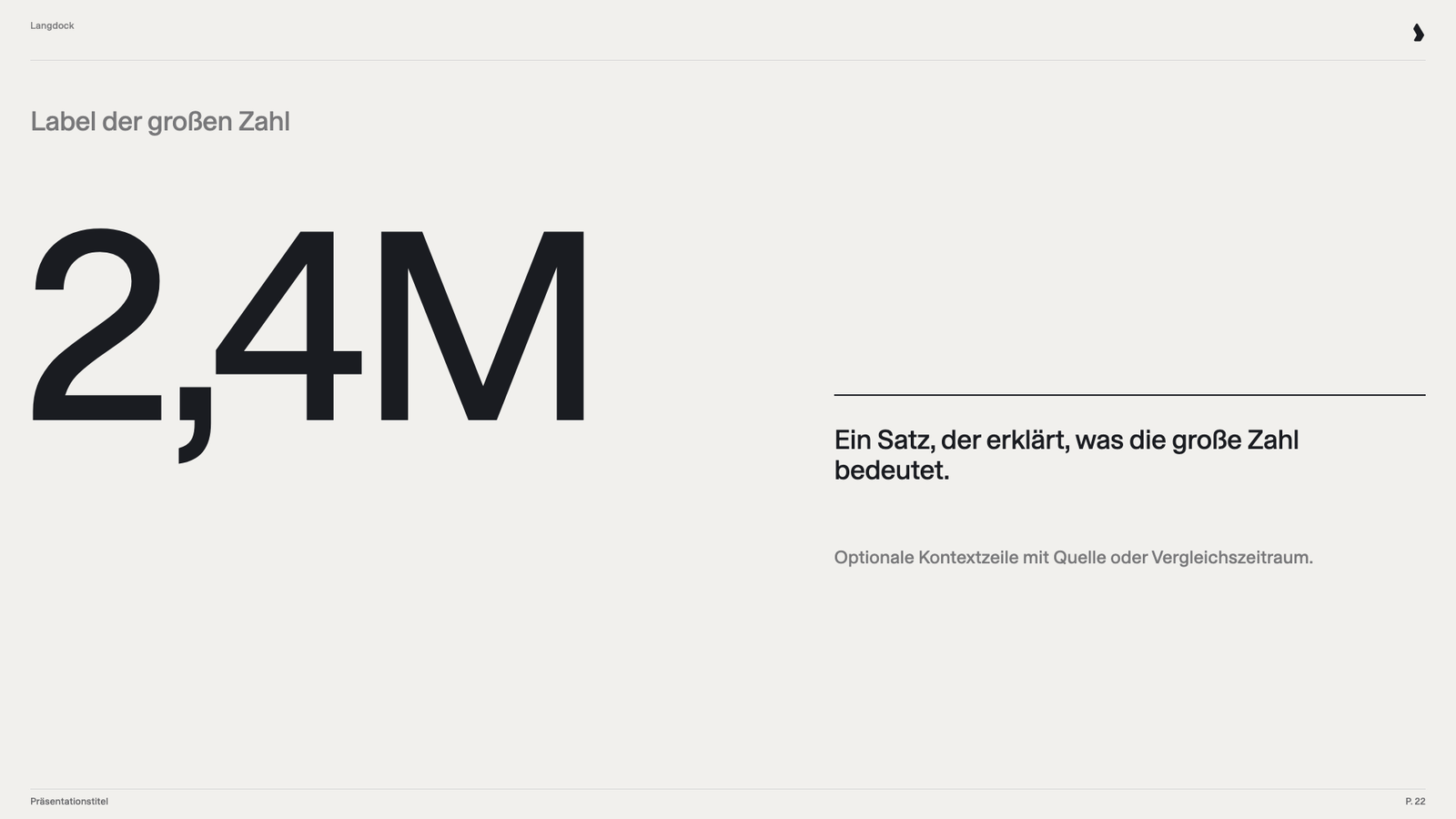 Folie mit einer sehr großen Zahl, einer Beschriftung und einer kurzen Erklärung