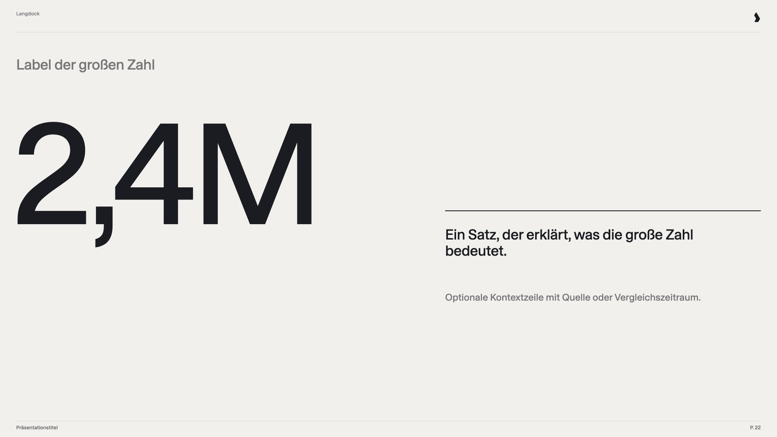 Folie mit einer sehr großen Zahl, einer Beschriftung und einer kurzen Erklärung