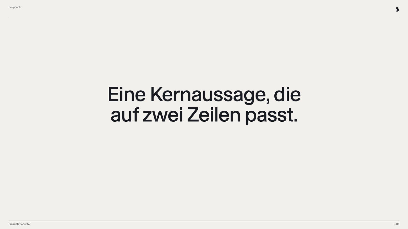 Folie mit einem einzelnen, zentrierten Satz in großer Schrift