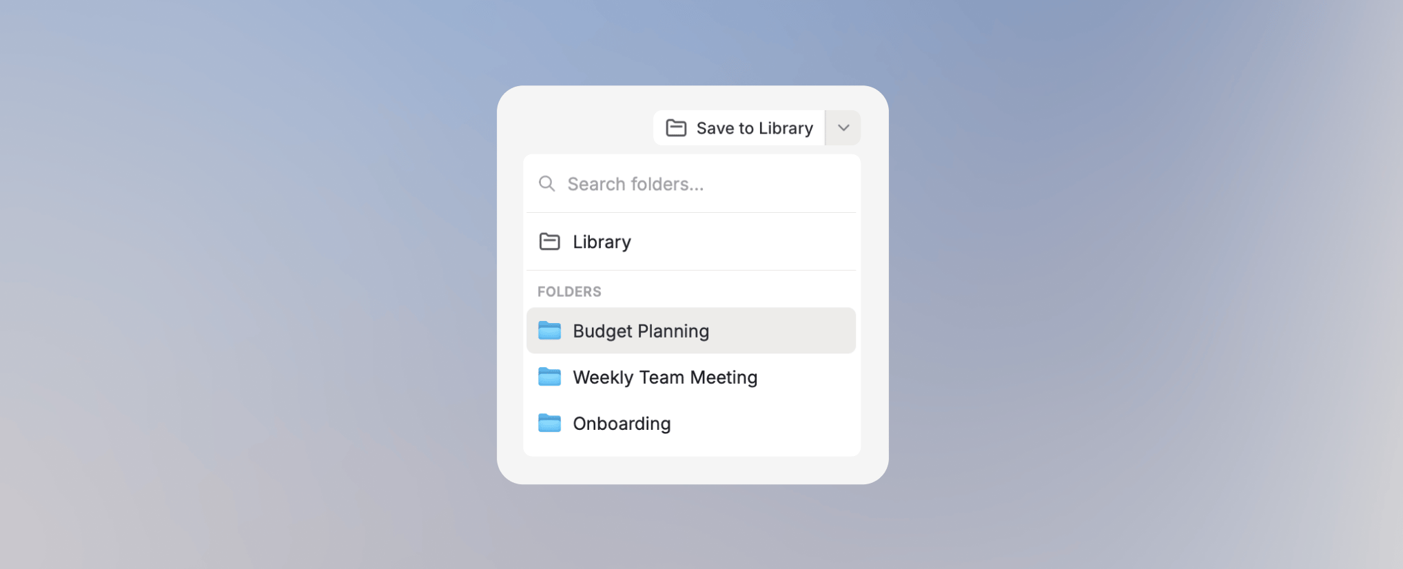 Save to Library dropdown in the Excel plugin