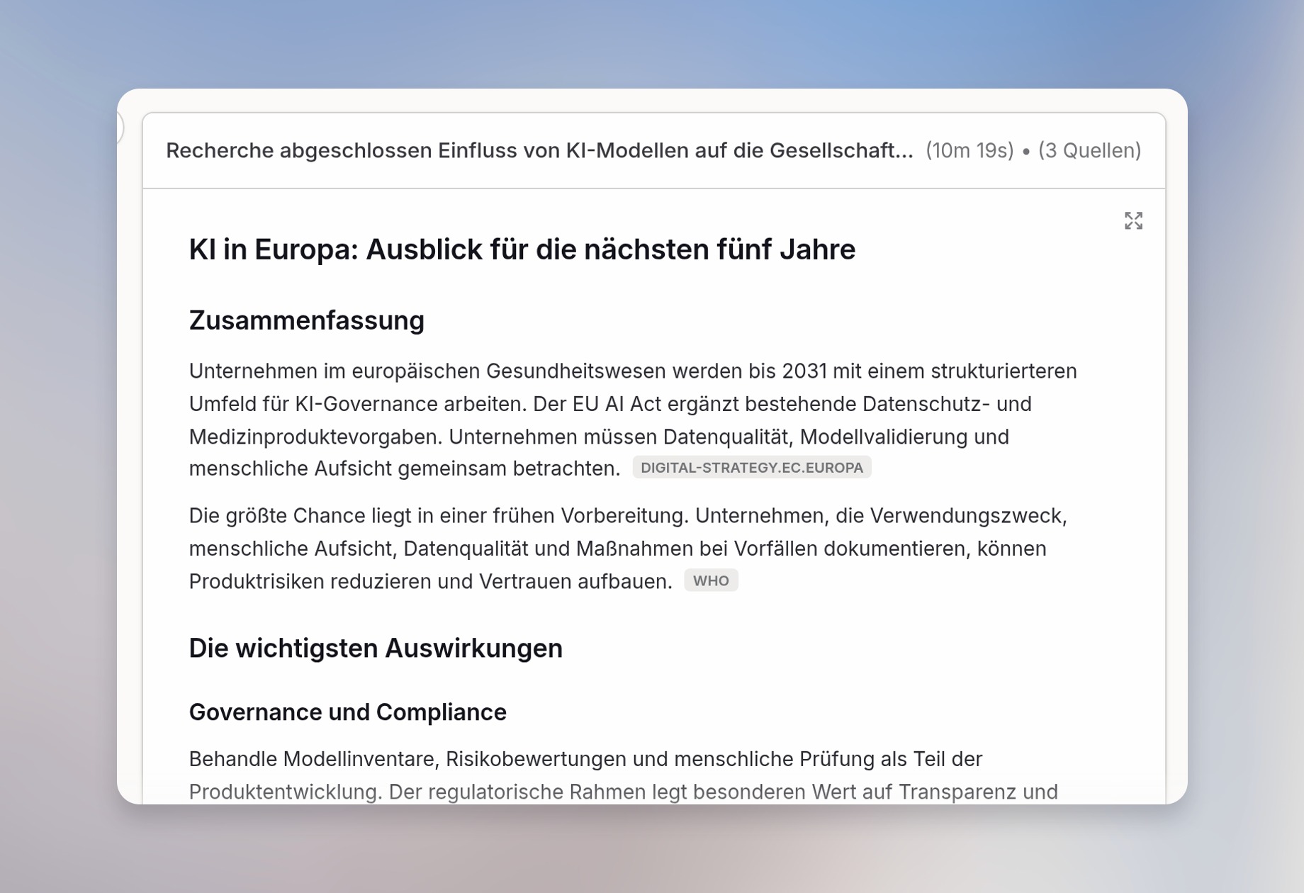 Abgeschlossener Deep-Research-Bericht mit Zitaten