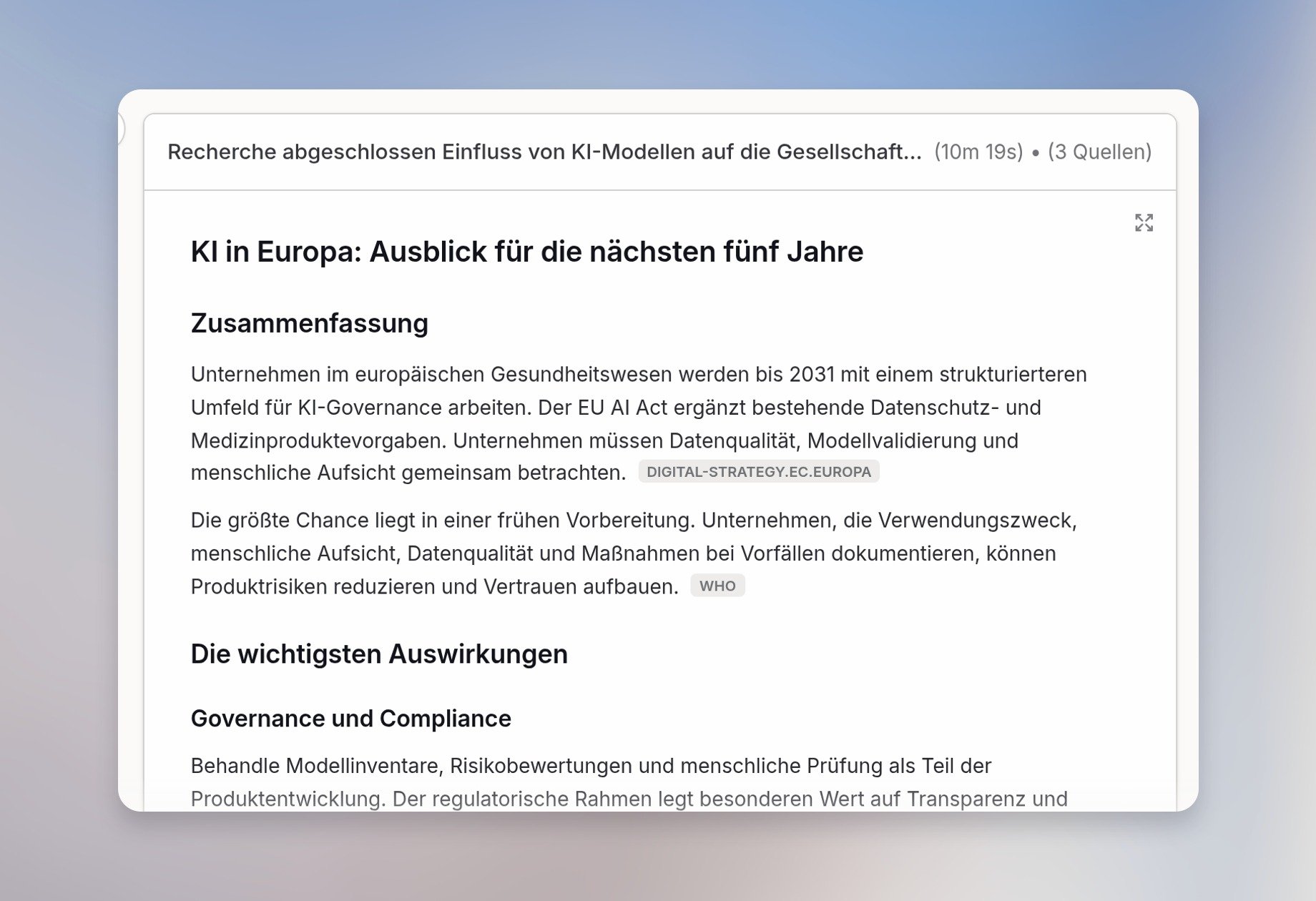 Abgeschlossener Deep-Research-Bericht mit Zitaten