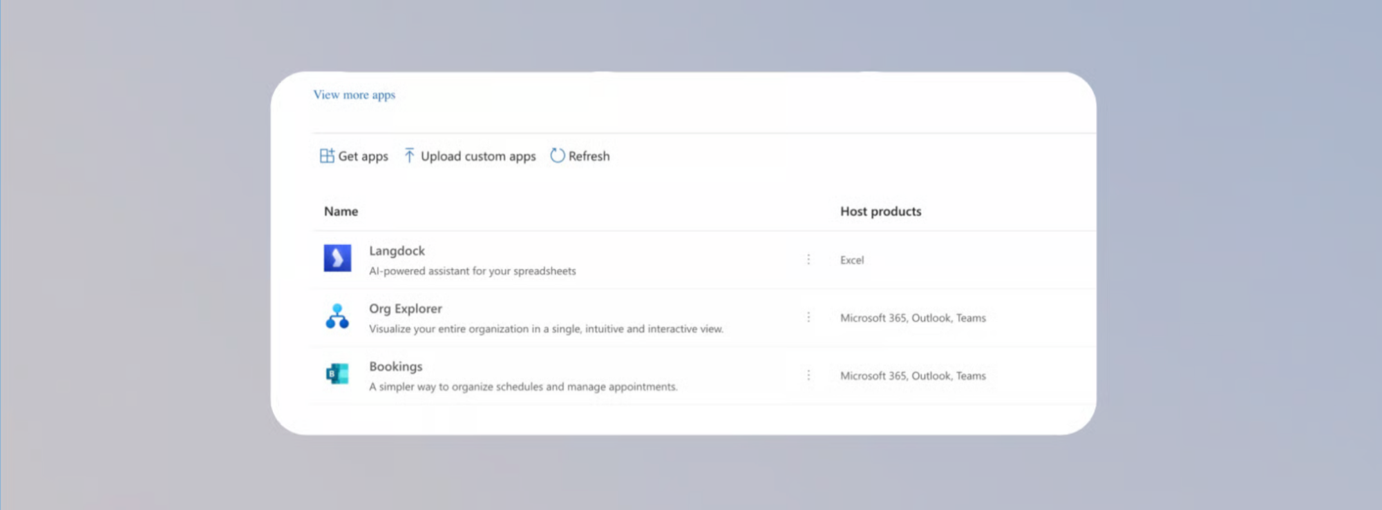 Integrated apps Übersichtsseite mit bereitgestelltem Langdock Add-in