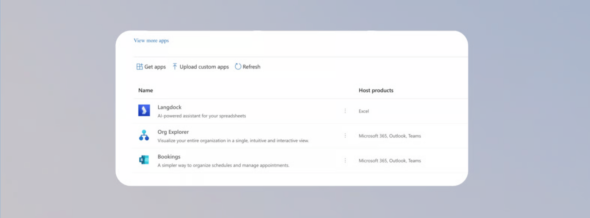 Integrated apps Übersichtsseite mit bereitgestelltem Langdock Add-in