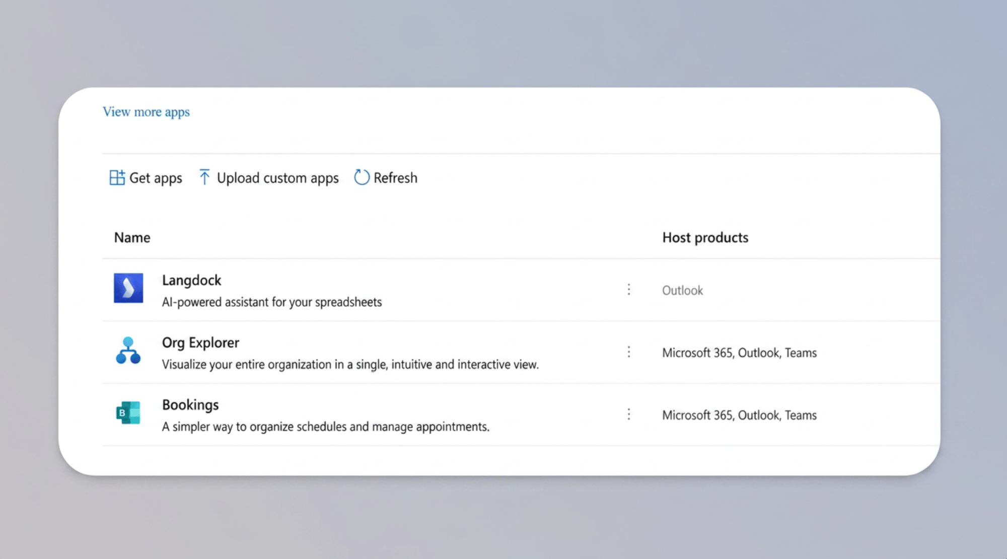 Integrated apps overview page showing the deployed Langdock Outlook Add-in