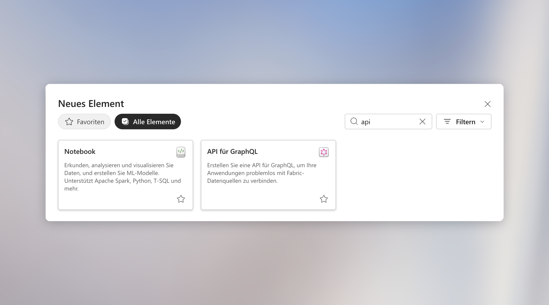 API für GraphQL im Bereich Neues Element in Microsoft Fabric