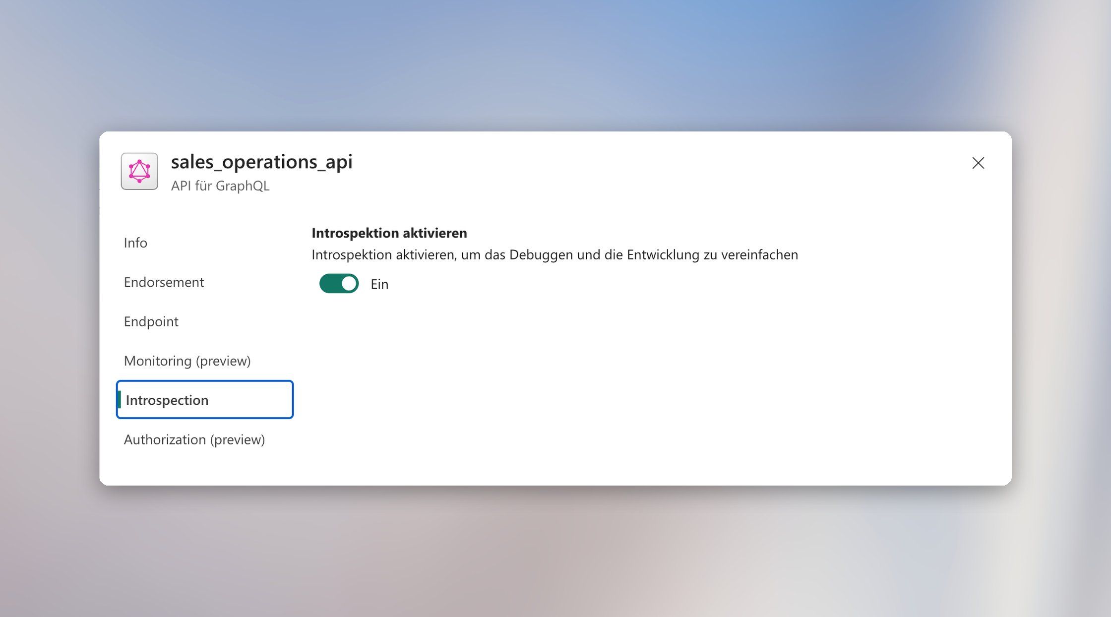 Aktivierte Introspektion in den Einstellungen einer API für GraphQL in Microsoft Fabric