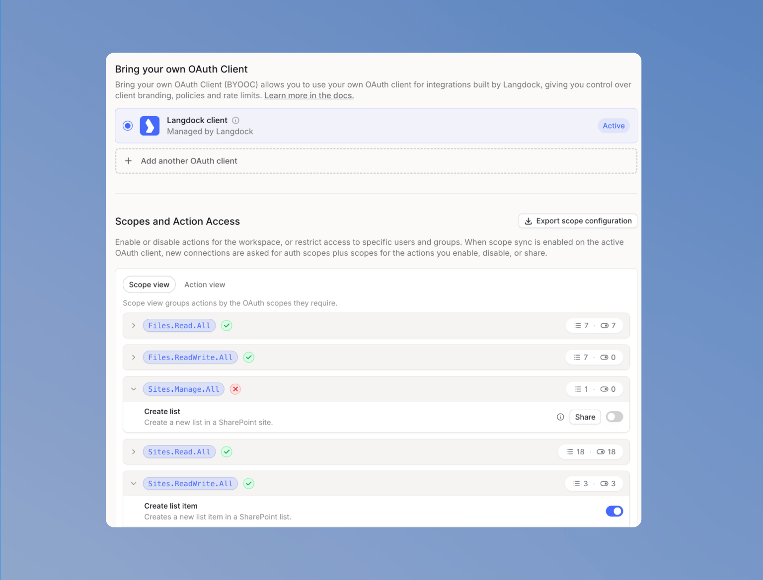 Action Scopes Model Action-Level-Scopes verwalten - Docs