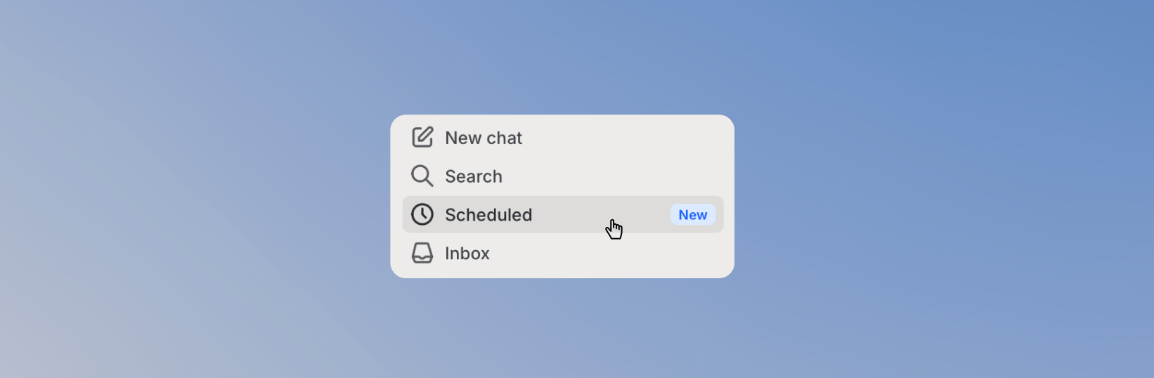 Sidebar menu with Scheduled selected
