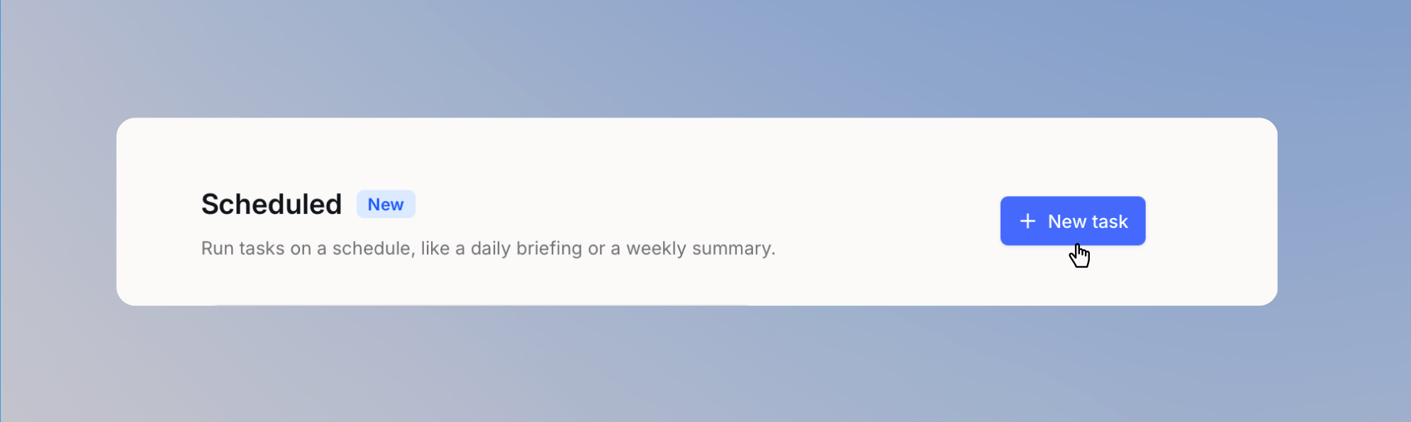 Scheduled page with the New task button
