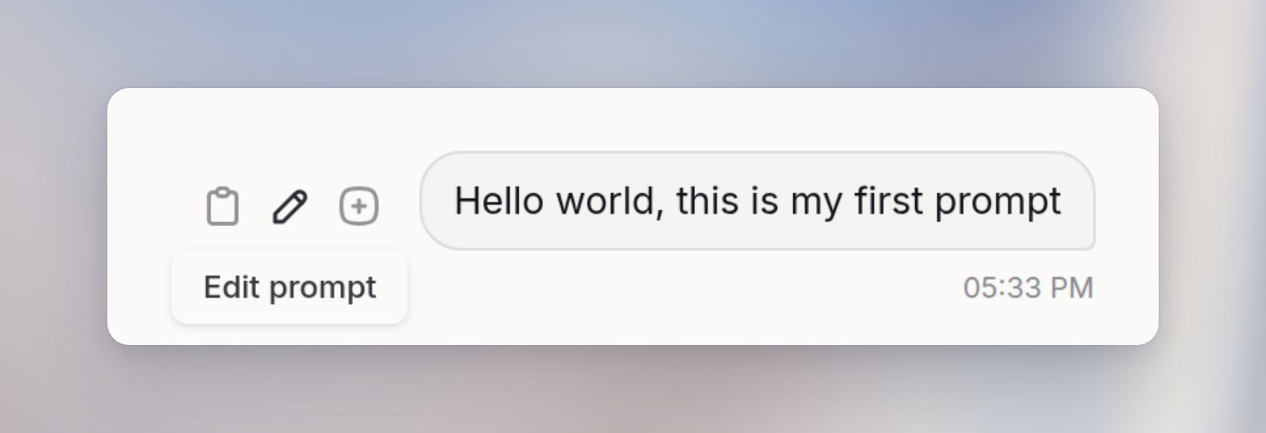 Prompt actions with Copy prompt, Edit prompt, and Save prompt icons