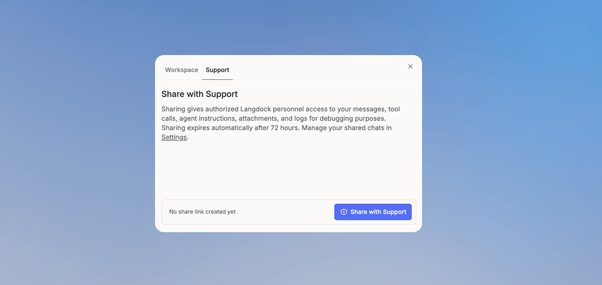 Dialog zum Teilen mit ausgewählter Option Support
