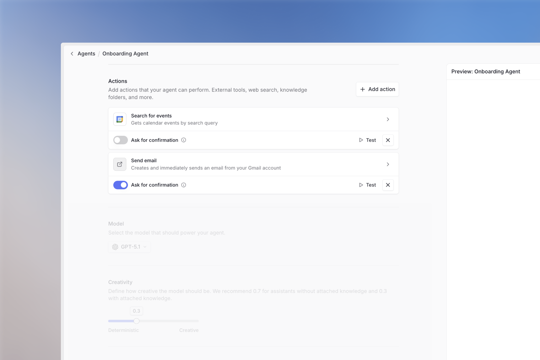 Agent configuration: Give access to integrations to start to automise your processes
